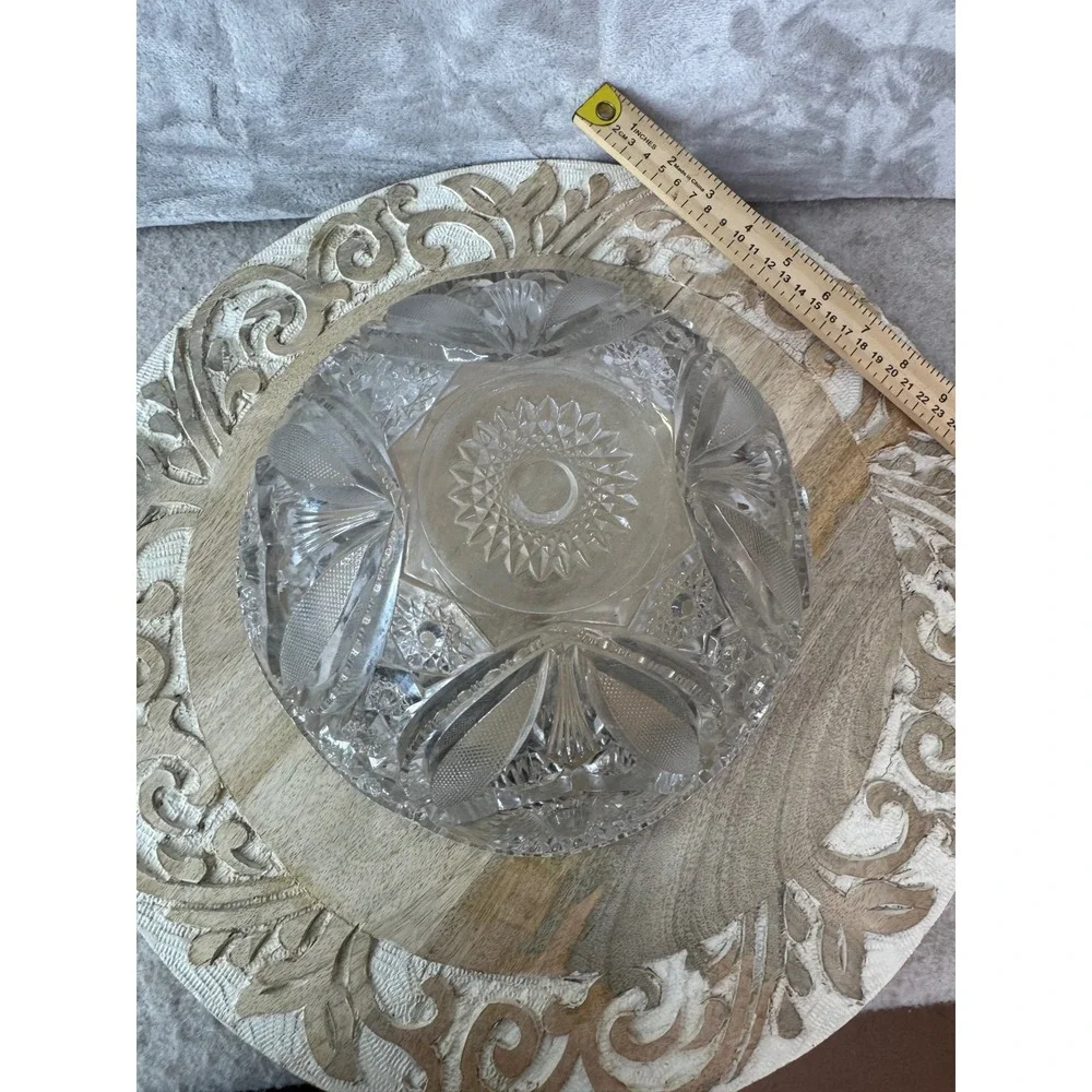 Vintage Cut Glass Hobstar Bowl Sawtooth Rim Crystal Centerpiece 8 Inch Round‎